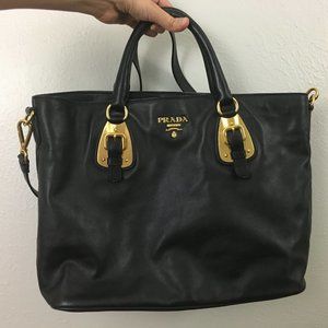 Prada Bauletto soft calf leather black satchel